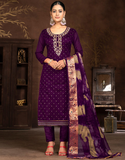 trendy purple modal butti designer party wear heavy salwar suit collection with purple santoon 13603-acy3691 Front View